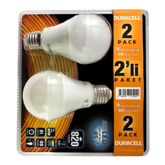 Duracell A60-e27 860Lm 8,8W 2'Li Sarı Led Ampul