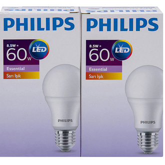 Philips Ess Ledbulb 8.5-60W E27 Sarı İkili  Ampul