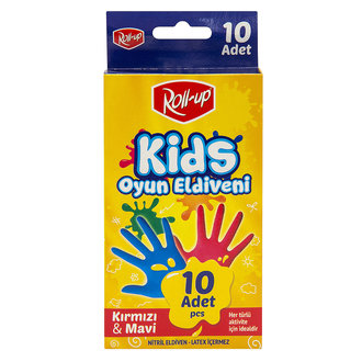 Roll-Up Nitril Kids Oyun Eldiveni Kırmızı&Mavi 10'lu